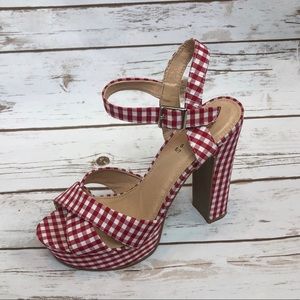 Red/White Checkered Platform Sandals